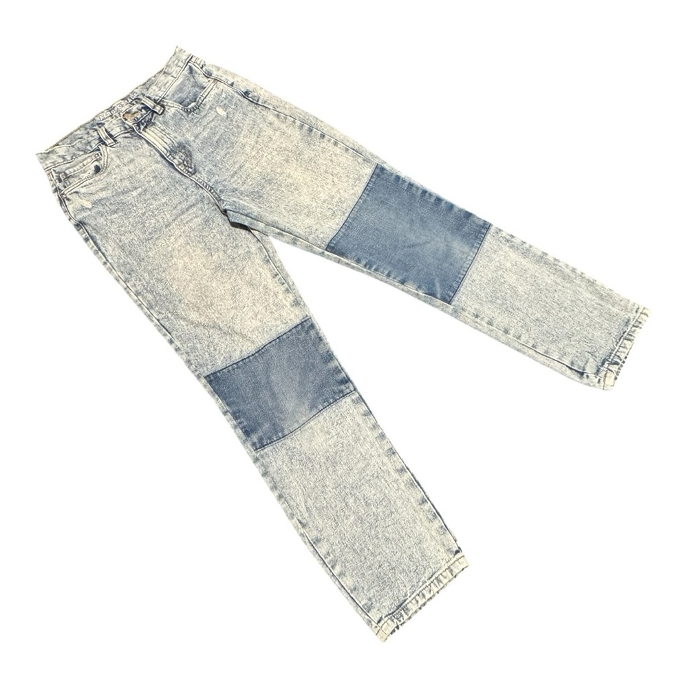 Aeropostale Straight Super High Rise Patch Demin Jeans Size 4 Light Wash 1990's